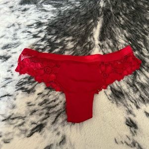 Red lace and satin thong cheeky panty size small